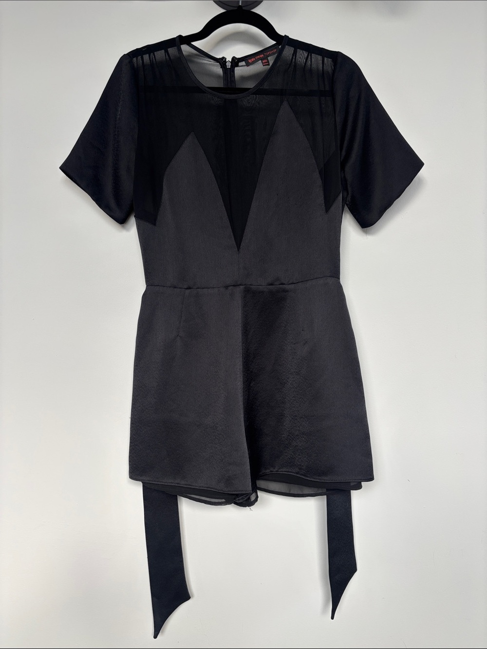 Kate Moss for TOPSHOP Black Short Sleeve Romper with Sheer Yoke